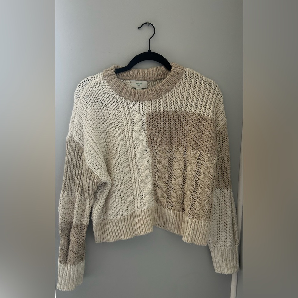 Anine Bing Women's Cream and Tan Cable Knit Sweater